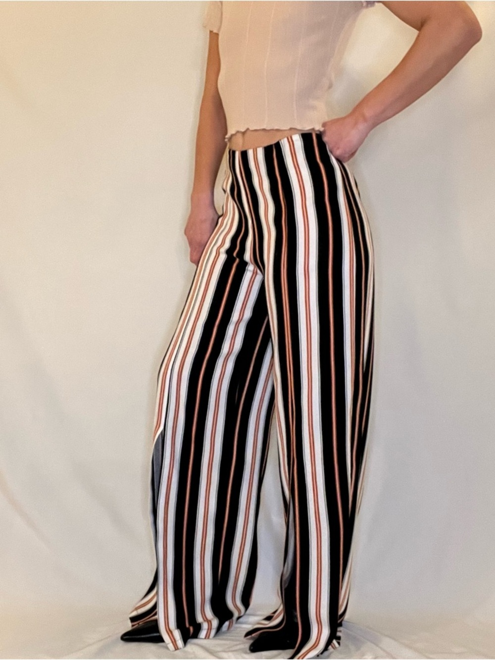 Forever 21 Striped High Rise Wide Leg Trouser Casual Dress Pants Women's Medium - Picture 4 of 10